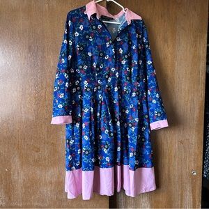 ELOQUII Blue Floral A-Line Shirt Dress 14
